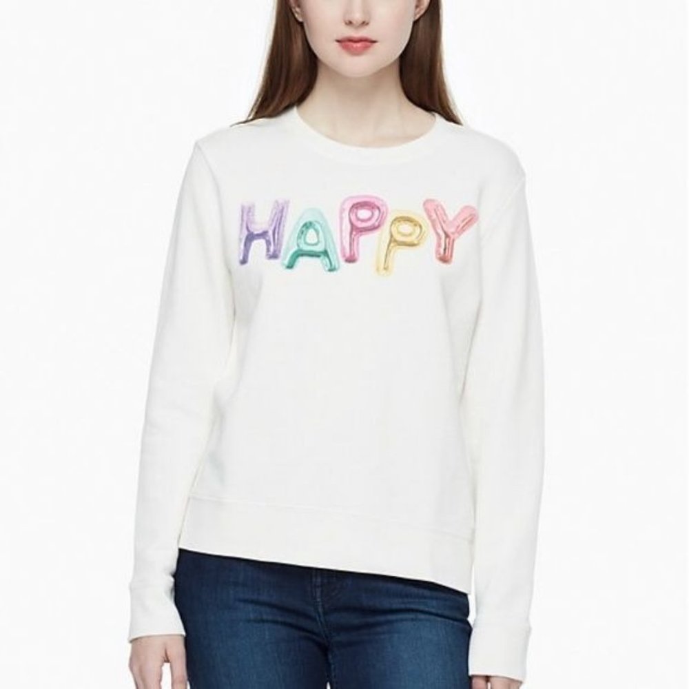 kate spade White "HAPPY" Balloon Letter Sweatshirt